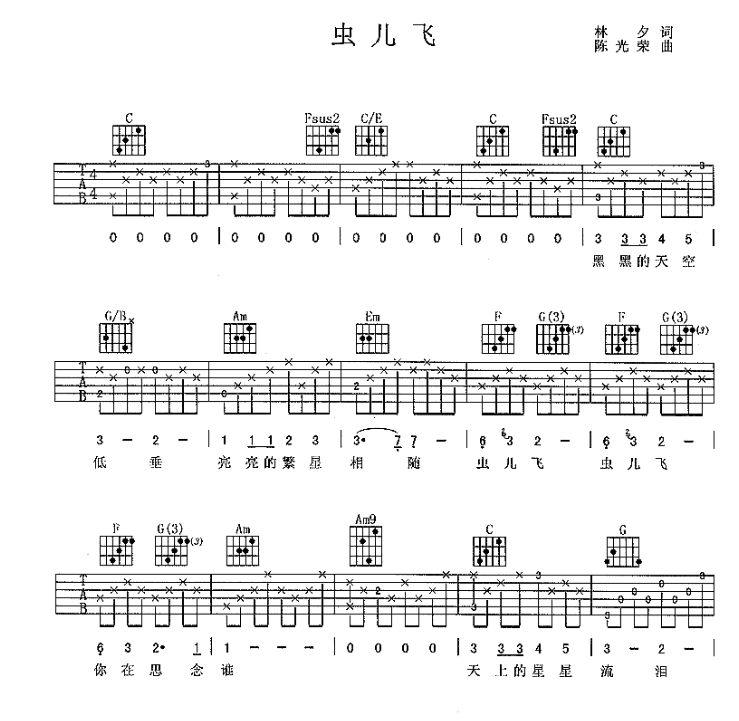 米乐m6官方网站吉他指弹谱虫儿飞吉他指弹谱吉他谱：《虫儿飞》郑伊健