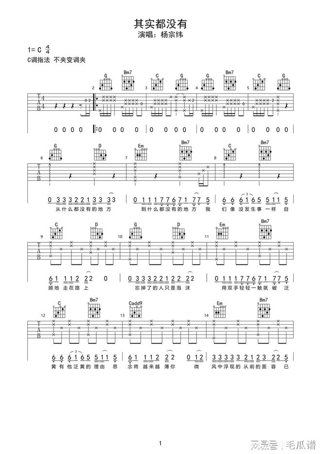 抖音热歌榜TOP《其实都没有》高清吉他谱分享
